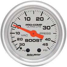Load image into Gallery viewer, Autometer Ultra-Lite 52mm 30 IN HG/45 PSI Mechanical Boost/Vacuum Gauge