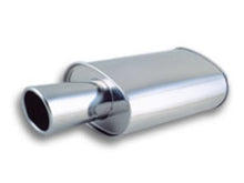 Load image into Gallery viewer, Vibrant StreetPower Turbo Oval Muffler with 4in Round Tip Angle Cut Rolled Edge - 3in inlet I.D.